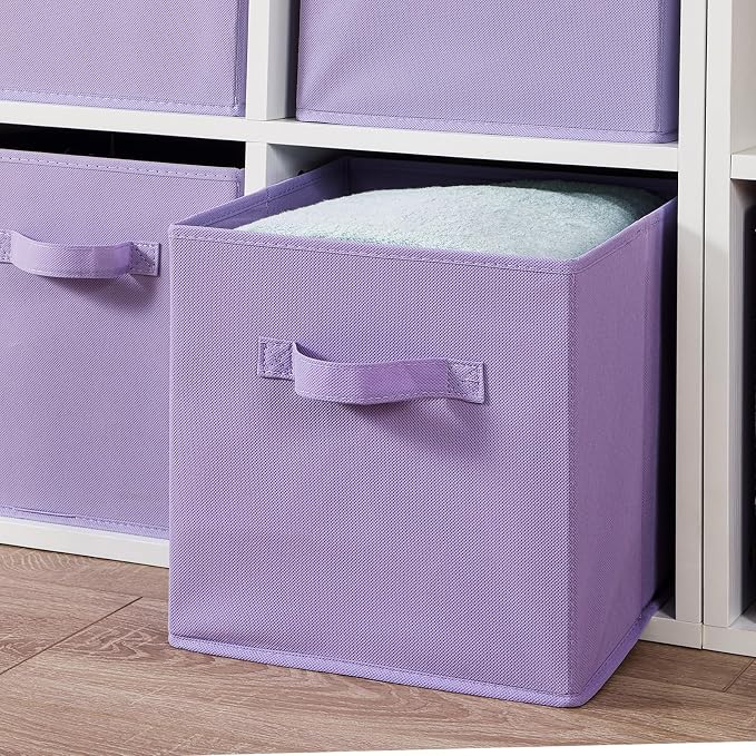 Stero 13x13x13 Inch Fabric Storage Bins 6 Pack Fun Colored Durable Storage Cubes with Handles Foldable Cube Baskets for Home, Kids Room, Closet and Toys Organization Purple