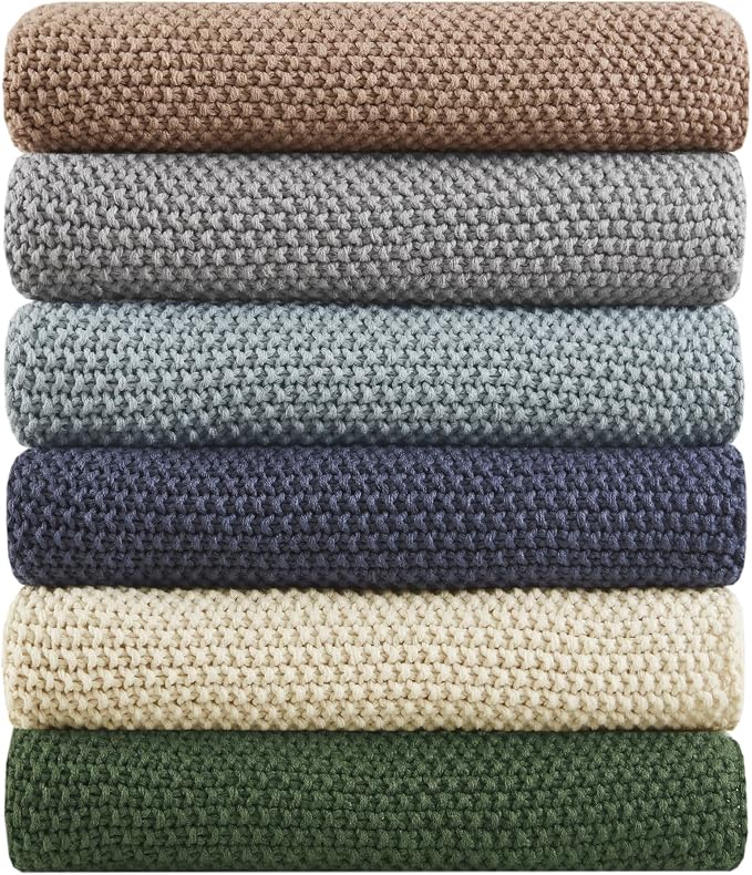INK+IVY Bree Knit All Season Throw Blanket for Sofa, 50 x 60, Light Blue | Ultra Soft, Acrylic, Lightweight, OEKO-TEX Certified