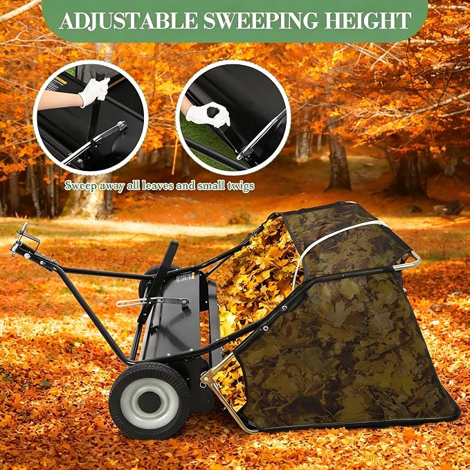 52" Heavy-Duty Tow-Behind Lawn Sweeper,27 cu.ft. Large-Capacity Grass & Leaf Collector for Tractors & ATVs, Adjustable Height with Easy Dump Rope, Efficient Yard Debris Removal for Lawn Care
