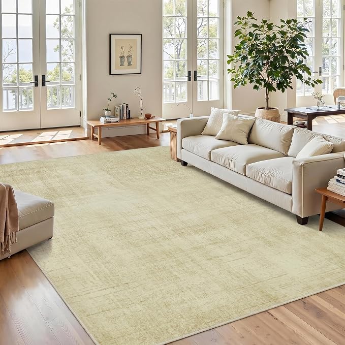 Joydeco 6x9 Area Rugs Classic for Living Room, Beige | Non Slip Machine Washable Low Pile for Bedroom Dining Room Home Office Pet & Child Friendly