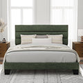 Allewie King Size Platform Bed Frame with Velvet Upholstered Headboard and Wooden Slats Support, Fully Upholstered Mattress Foundation/No Box Spring Needed/Easy Assembly, Green