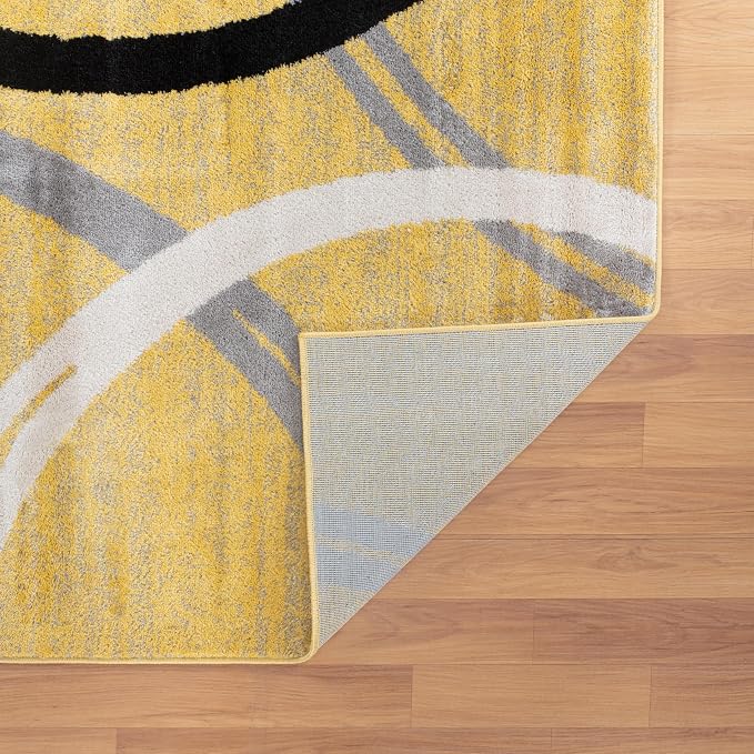 Rugshop Wavy Circles Fade-Resistant Living Room Round Rug Yellow 6'6" | Round, Bedroom, Dining Room, Home Office, Kitchen, Entryway, Hallway, Nursery, Kids Room, Guest Room, High Traffic Area