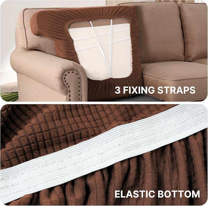 H.VERSAILTEX Stretch 2 Piece T Cushion Sofa Slipcovers Individually Sofa Cushion Covers for 2 Cushion Couch Sofa Seat Cushion Covers with Elastic Bands Featuring Thicker Jacquard Fabric, Caramel