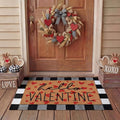 Tinideya 2 Pcs Valentine Door Mat Hello February 14th Welcome Non Slip Coir Mats Red Heart Black and White Plaid Floor Layering Doormats Seasonal for Front Porch Entryway Decor(Valentine)