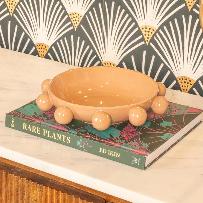Bloomingville 9.75 Inches Stoneware Bowl with Orbs and Reactive Glaze, Nude