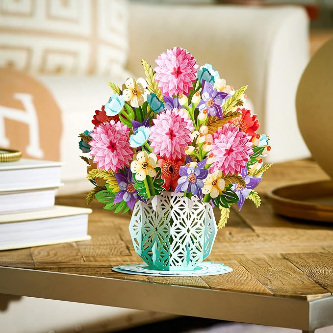 HugePop Flower Bouquet Pop Up Cards 2 Pack - Includes 1 Magical Flower Bouquet and 1 Spring Flower Bouquet, Gift For Mothers Day, Birthday, Valentines Day, All Occasions - Jumbo 10" x 14" Card