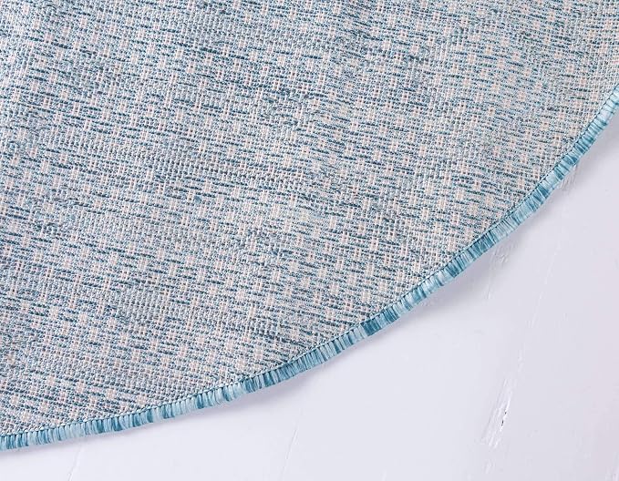 Unique Loom Outdoor Trellis Collection Area Rug - Tribal Trellis (3' 3" Round, Aqua/ Ivory)