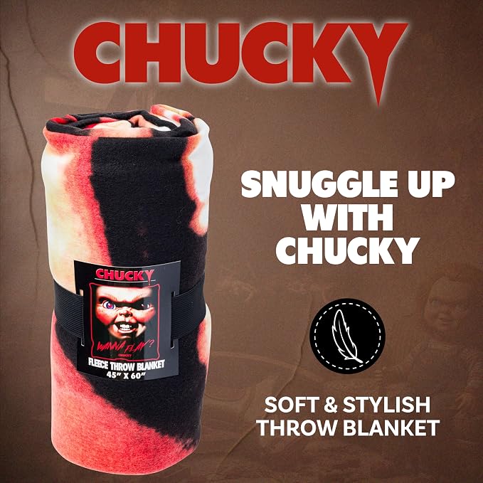 Silver Buffalo Chucky Wanna Play, Fleece Throw Blanket, 45x60in | Soft and Cozy, 180 GSM