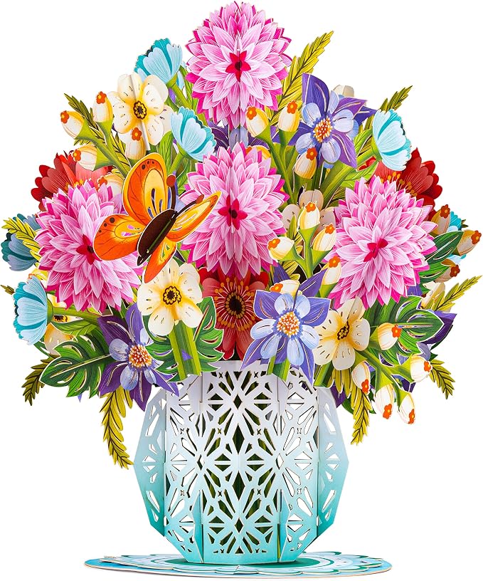 HugePop Flower Bouquet Pop Up Cards 2 Pack - Includes 1 Magical Flower Bouquet and 1 Spring Flower Bouquet, Gift For Mothers Day, Birthday, Valentines Day, All Occasions - Jumbo 10" x 14" Card