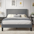 VECELO Queen Size Platform Bed Frame with Height Adjustable Upholstered Headboard, Modern Mattress Foundation,Strong Wood Slat Support, No Box Spring Needed, Easy Assembly,Dark Grey