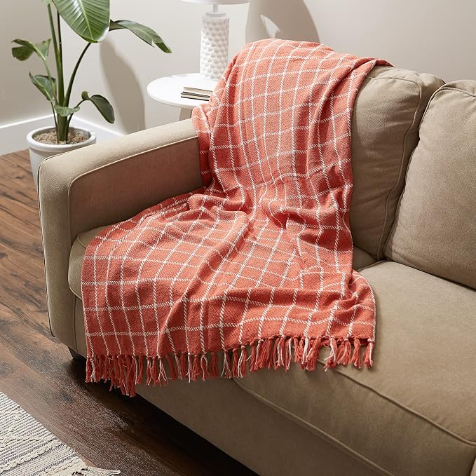 DII Transitional Checked Plaid Woven Throw, 50x60, Spice