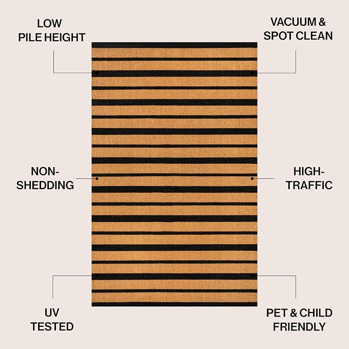 JONATHAN Y Ticking Stripe Coir Indoor Outdoor Doormat 4X6 Natural/Black, Hadley Modern Classic for Living Room, Bedroom, Kitchen, Easy-Cleaning, High Traffic, Pet-Friendly, Non-Shedding NRF108A-4
