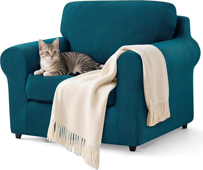 subrtex 3 Pieces Sofa Slipcover Sets (Small, Turquoise) - Stretch Couch Cover, Furniture Protector Collection for Oversize Sofa, Loveseat, Chair - Washable, Wear Resistant, Elastic
