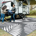 GENIMO Outdoor Rug, Waterproof Plastic Rugs 10'x20' for Camping Grey White | Outside Larger Leaf Carpet Mat for Patio Decor, RV, Porch, Camper, Deck, Picnic, Beach, Backyard, Reversible, Foldable