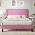 VECELO Queen Size Platform Bed Frame with Height Adjustable Upholstered Headboard, Modern Mattress Foundation,Strong Wood Slat Support, No Box Spring Needed, Easy Assembly,Pink