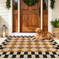 Washable Checkered Easy Jute Rug 3x5, Brown Black Checkerboard Geometric Outdoor Indoor Patio Small Rugs, Woven Non Slip Thin Neutral Carpet Door Mat for Bedroom Entryway Front Door Farmhouse