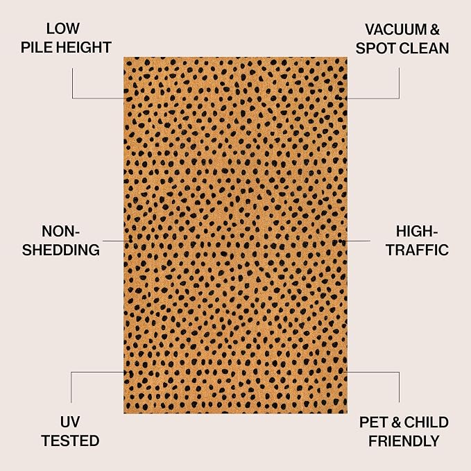 JONATHAN Y Animal-Spot Coir Indoor Outdoor Doormat 4X6 Natural/Black, Daphne Modern Classic for Living Room, Bedroom, Kitchen, Office, Easy-Cleaning, High Traffic, Pet-Friendly, Non-Shedding NRF106A-4