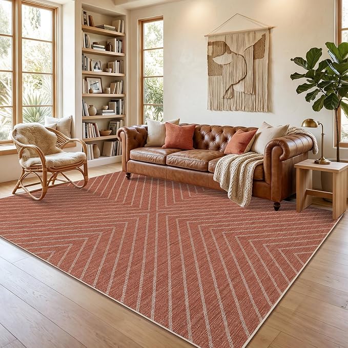 Garvee Striped Easy Jute Rug 4x6: Terracotta Washable Indoor Outdoor Boho Area Rugs for Living Room Patio - Non Slip Farmhouse Neutral Carpet Mat for Entryway Bedroom Kitchen Backyard Sunroom 4'x6'