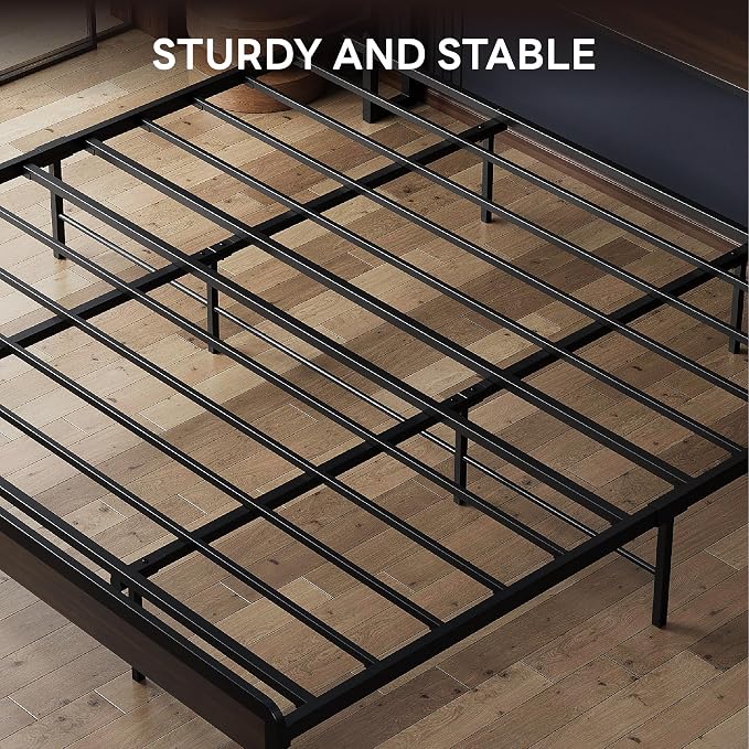 LIKIMIO King Size Bed Frame with 2-Tier Storage Shelf Headboard | Dark Wood Platform Bed, Camas King with Strong Metal Supports, Sturdy, Noise-Free, No Box Spring Needed, Dark Walnut
