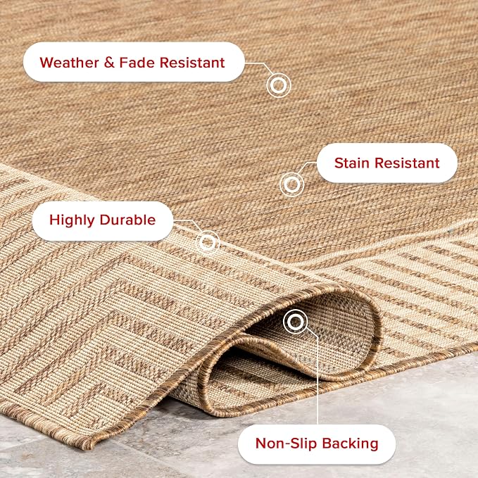 nuLOOM Asha Light Brown Bordered Indoor/Outdoor Area Rug, 4' Square