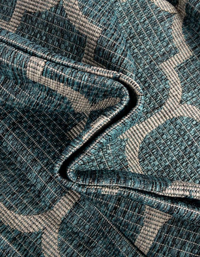 Unique Loom Outdoor Trellis Collection Area Rug (6' 1" Round Teal/Gray)