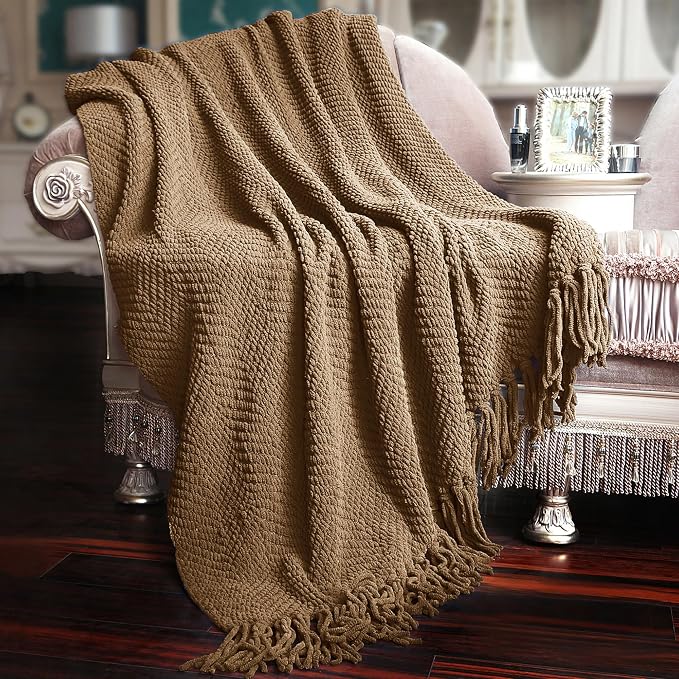 Home Soft Things Brown Throw Blanket Knitted Tweed Throw 60'' x 80'', Amphora, Super Soft Cozy Warm Comfortable Breathable Throw for Living Room Chair Couch Bed Sofa Bedroom Home Décor