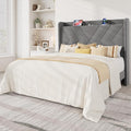 Allewie Full Size Platform Bed Frame with Charging Station and Storage Shelf/Upholstered Velvet Wingback Headboard/Wooden Slats Support/No Box Spring Needed/Easy Assembly, Grey