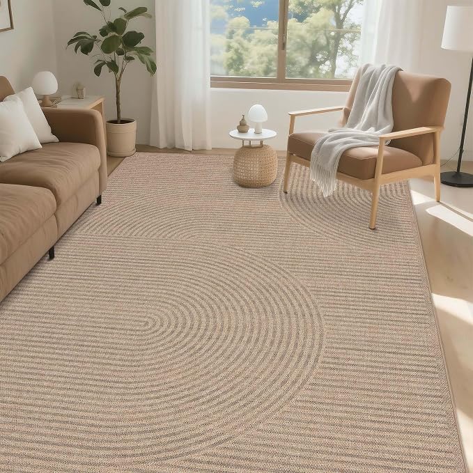 Easy Jute Rug for Pet Homes: 6x9 Outdoor Rug - Swirl Curved Pattern | Washable Design Cuts Your Cleaning Time by 75% and Maintain Shape and Texture after 50 Washes
