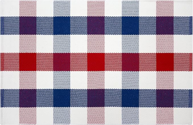 4th of July Door Mat Rug 28"x43", Patriotic Outdoor Rug, Red White and Blue Plaid Rug for Front Porch, Patriotic Door Mat for Indoor Outdoor Entryway Farmhouse Decor