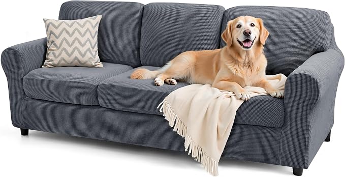 SUBRTEX 7 Pieces Stretch Sofa Slipcover Sets Couch Cover Sets Backrest Cushion Covers Furniture Protector Collection Set for Oversize Sofa Loveseat Chair Slip Covers(Large, Gray)