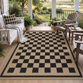 Tribesigns 5x7 Black Checkered Easy Jute Outdoor Patio Rug for Backyard | Washable, Non-Slip Geometric Rug for Living Room, Porch, Dining Area, Rv and Indoor Outdoor Use, Includes 4 Rug Grippers