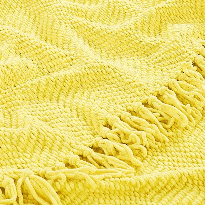Home Soft Things Yellow Throw Blanket Knitted Tweed Throw 50'' x 60'', Sunshine Yellow, Super Soft Cozy Warm Comfortable Breathable Throw for Living Room Chair Couch Bed Sofa Bedroom Home Décor