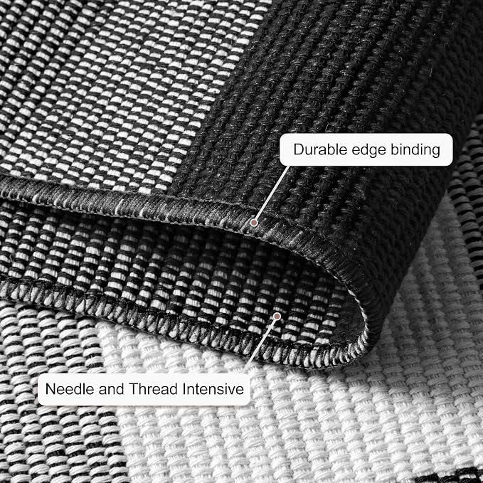 joybest Buffalo Plaid Rug 5 x 7 ft Black and White Checkered Area Rug Cotton Hand-Woven Indoor Outdoor Rugs Carpet for Patio, Living Room, Dining Room, Bedroom