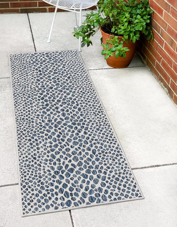 Unique Loom Outdoor Collection Area Rug - Cape Town (2' 7" x 12' Runner, Blue/ Olive)