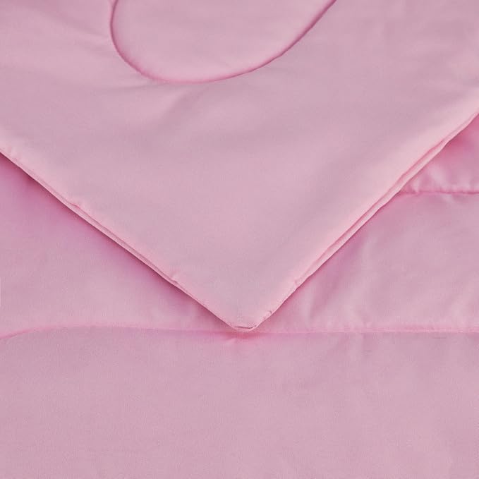 Amazon Basics 2-Piece Soft Microfiber Kid's Comforter and Pillow Sham Set, Twin, Light Pink, Solid