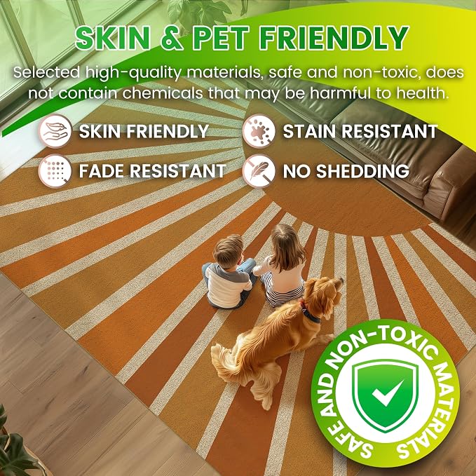 Washable Sun Easy Jute Rug, 8x10 Modern Boho Retro Outdoor Indoor Patio Farmhouse Large Area Rugs, Woven Ultra Thin Non Slip Carpet Mat for Living Dining Room Bedroom Classroom Kids Nursery Play Room