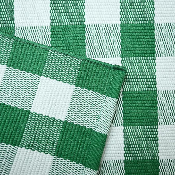 CAINANEL Buffalo Plaid Outdoor Rug Green and White Spring Door Mat Layering Rug Welcome Doormats for Spring Easter Farmhouse Entrance Porch Outdoors Decor