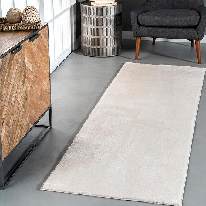 nuLOOM Loni Off White Solid Washable Runner Rug, 2' x 6'