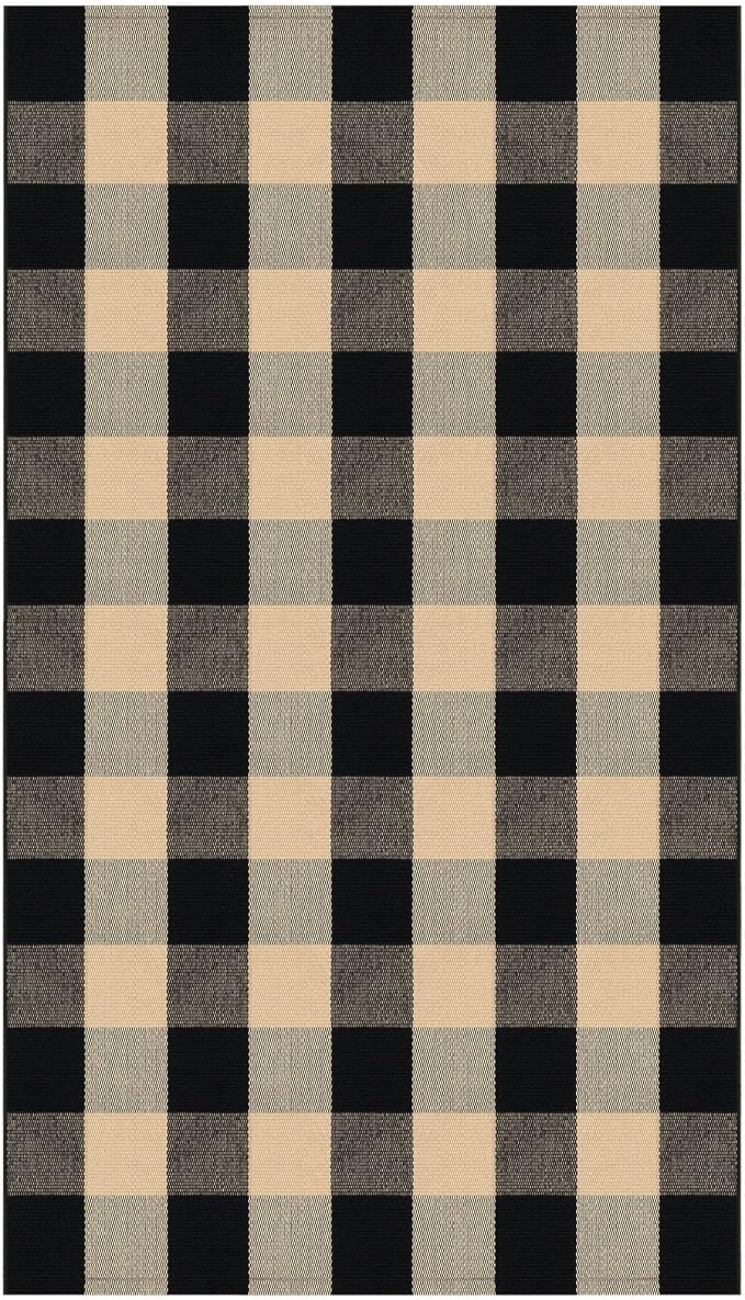 KILOCOCO Buffalo Plaid Checkered Rug 3x5 ft Front Door Rug, Brown and Black | Machine Washable Front Porch Rug, Outdoor Indoor Entryway Rug, Cotton Layered Doormat, Low Pile Rugs for Kitchen Patio