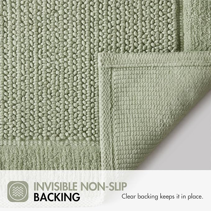 Madison Park Sanctuary 100% Cotton Non-Slip Bath Rug for Bathroom, Bedroom & Entryway, 17x24 Inch Low-Profile Soft Absorbent Woven Bathroom Rug, Machine Washable, Sage Green