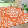 Pauwer Outdoor Rug 6x9, Waterproof Plastic Straw Camping Rug, Boho Orange | Reversible Patio Rug, UV Resistant Indoor Outdoor RV Mat Carpet For Deck, Camper, Porch, Balcony, Backyard, Picnic, Foldable