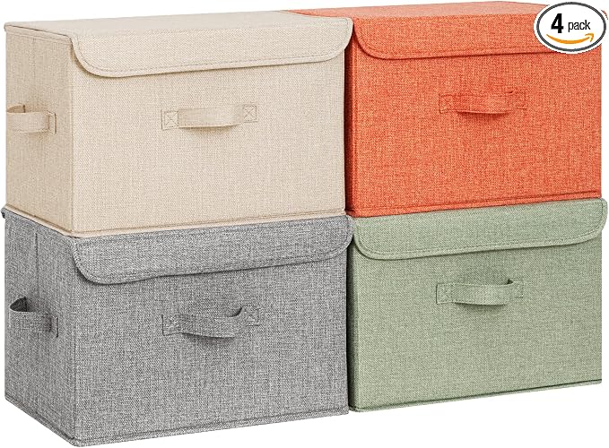 GRANNY SAYS Storage Bins with Lids, Decorative Storage Boxes, Shelf Baskets, Closet Storage Bins for Clothing, Collapsible Storage and Organization, Mixed Color Storage Bins, Large, 4-Pack