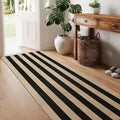 Washable Striped Easy Jute Runner Rug, 2x6 Black Boho Geometric Outdoor Indoor Patio Rug, Low Pile Lightweight Non Slip Neutral Long Runner Carpet Mat for Hallway Kitchen 6ft Entryway Porch Farmhouse