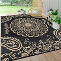 Pauwer Outdoor Rug 8x10, Waterproof Plastic Camping Rug, Boho Black Brown | Reversible Patio Rug, UV Resistant Indoor Outdoor RV Mat Carpet For Deck, Camper, Porch, Balcony, Backyard, Picnic, Foldable