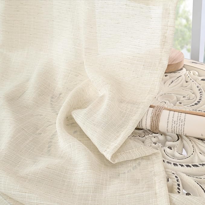 BGment 108 Inches Long Linen Curtains for Living Room Windows, Semi Sheer Drapes Light Filtering for Farmhouse Bedroom Decor Lightweight with Rod Pocket, Light Beige, 2 Panels Set, Each 52 Inch Wide