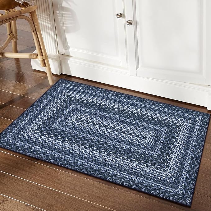 GarveeHome 2x3 Small Area Rug Entryway Easy Jute Door Mat Washable Rugs | Non Slip Outdoor Patio Throw Carpet Entryway Easy Jute Rugs for Porch Kitchen Living Room Backyard, Slates/Blue