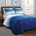 Lush Decor Space Star Ombre Quilt 3 Piece Set, Full/ Queen, Navy & White - Toddler Galaxy Reversible Watercolor Stripe Print for Kids Room
