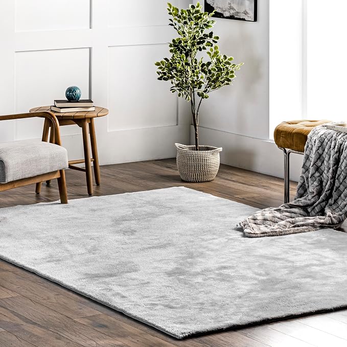 nuLOOM 6' x 9' Cozy Plush SuperiorWash Area Rug, Machine Washable, Non-Slip, Soft Fluffy Shag Carpet for Living Room Bedroom Kids Room Nursery Home Decor, Loni Light Grey