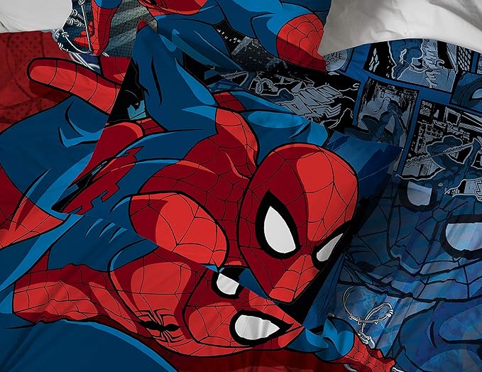 Marvel Spiderman Full Size Comforter Set 5 Piece Kids Bedding, Multi | Bed in a Bag, Comforter Sheets Pillowcases, Official Product, Soft Microfiber, Machine Washable, Easy Care, Boys Gift