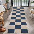 GarveeHome Checkered Easy Jute Runner Rug 2x6 Non-Slip Machine Washable Stain Resistant Indoor Outdoor Rugs for Living Room, Bedroom, Kitchen, Dining, Patio - Farmhouse Style Navy Blue